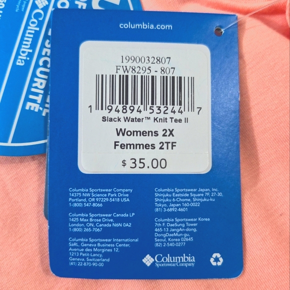 Columbia Slack Water Knit Tee II Peach UPF 50 PFG Short Sleeve Sz 2X NWT - Picture 14 of 14